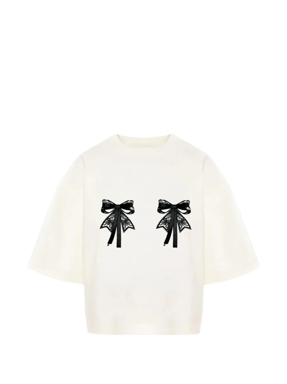HAMZA Luna lace-bow T-shirt - Bianco