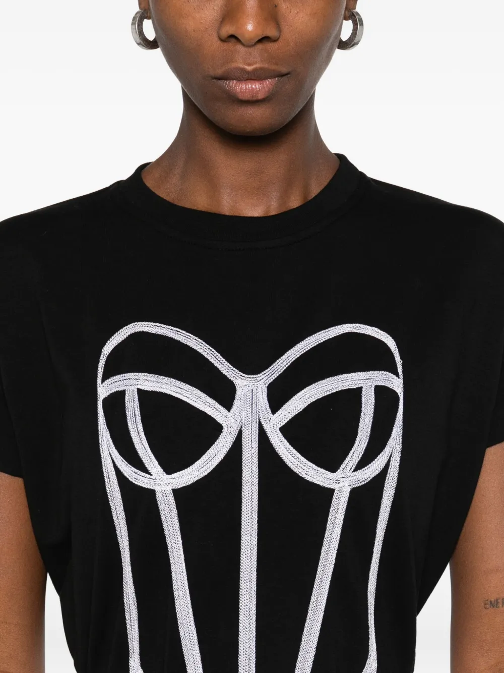 HAMZA T-shirt met geborduurd korset Zwart