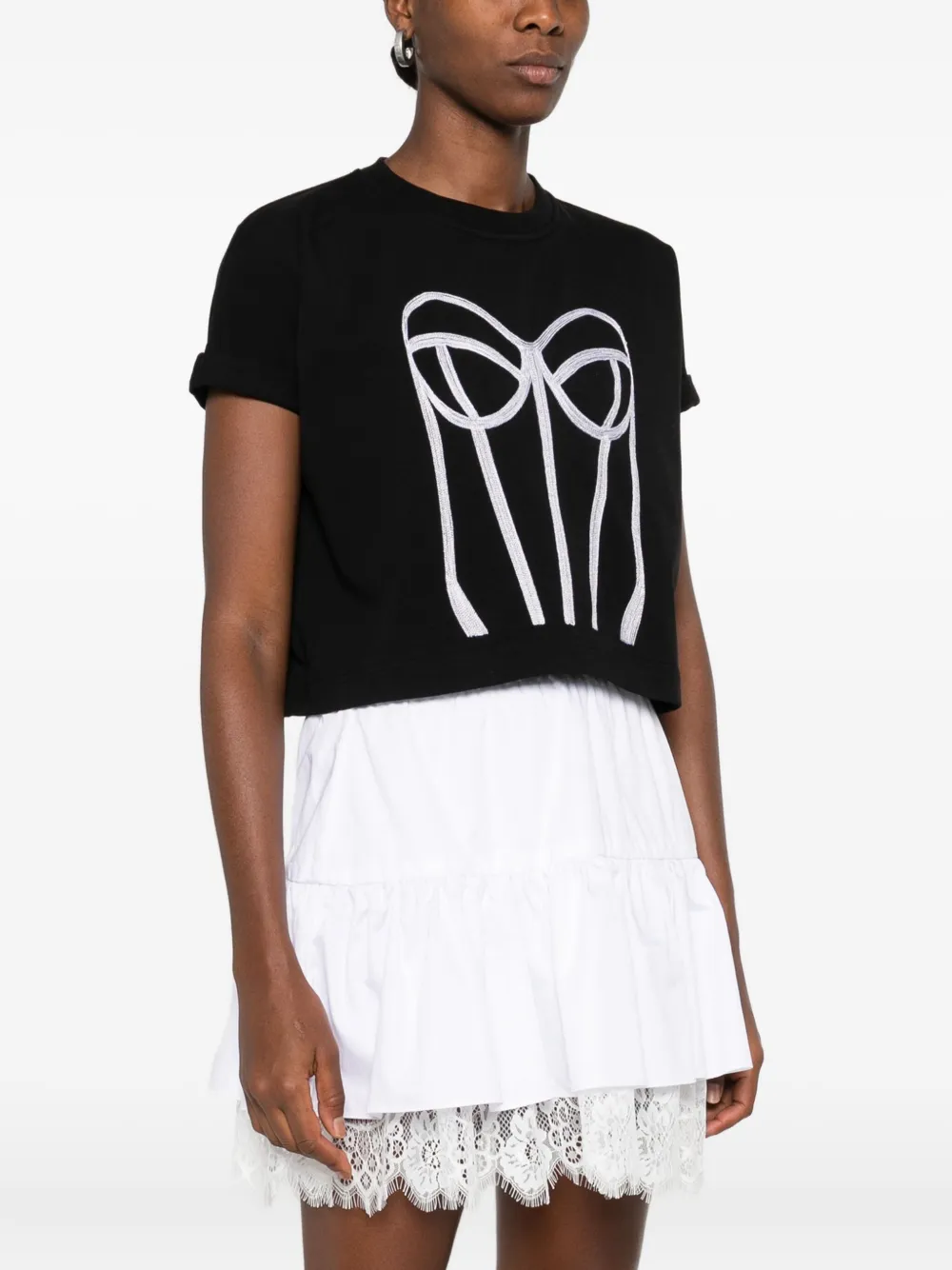 HAMZA T-shirt met geborduurd korset Zwart