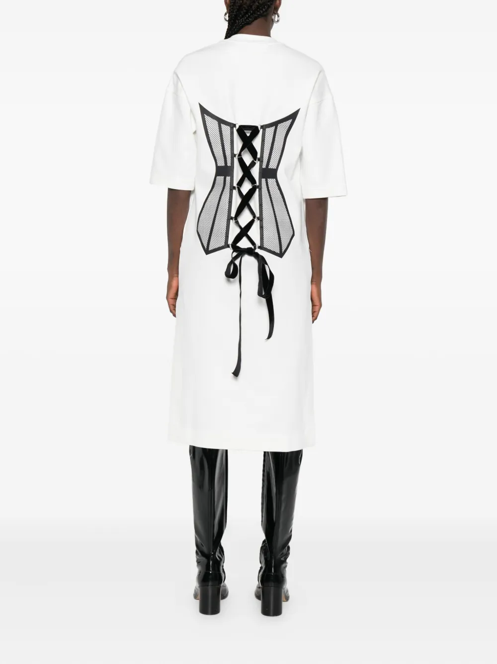 HAMZA T-shirtjurk met korsetprint Wit