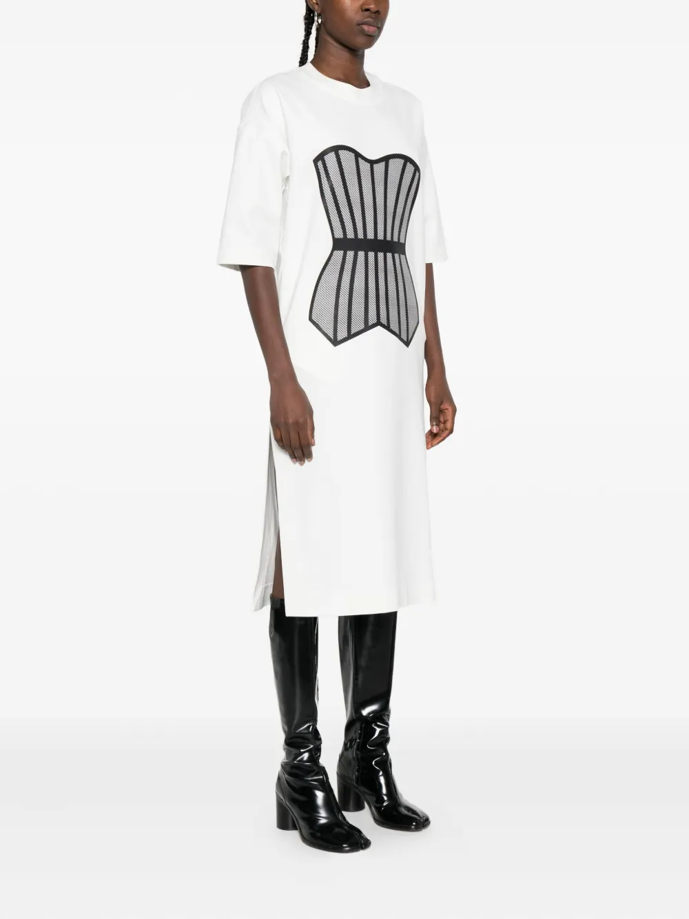 HAMZA T-shirtjurk met korsetprint Wit