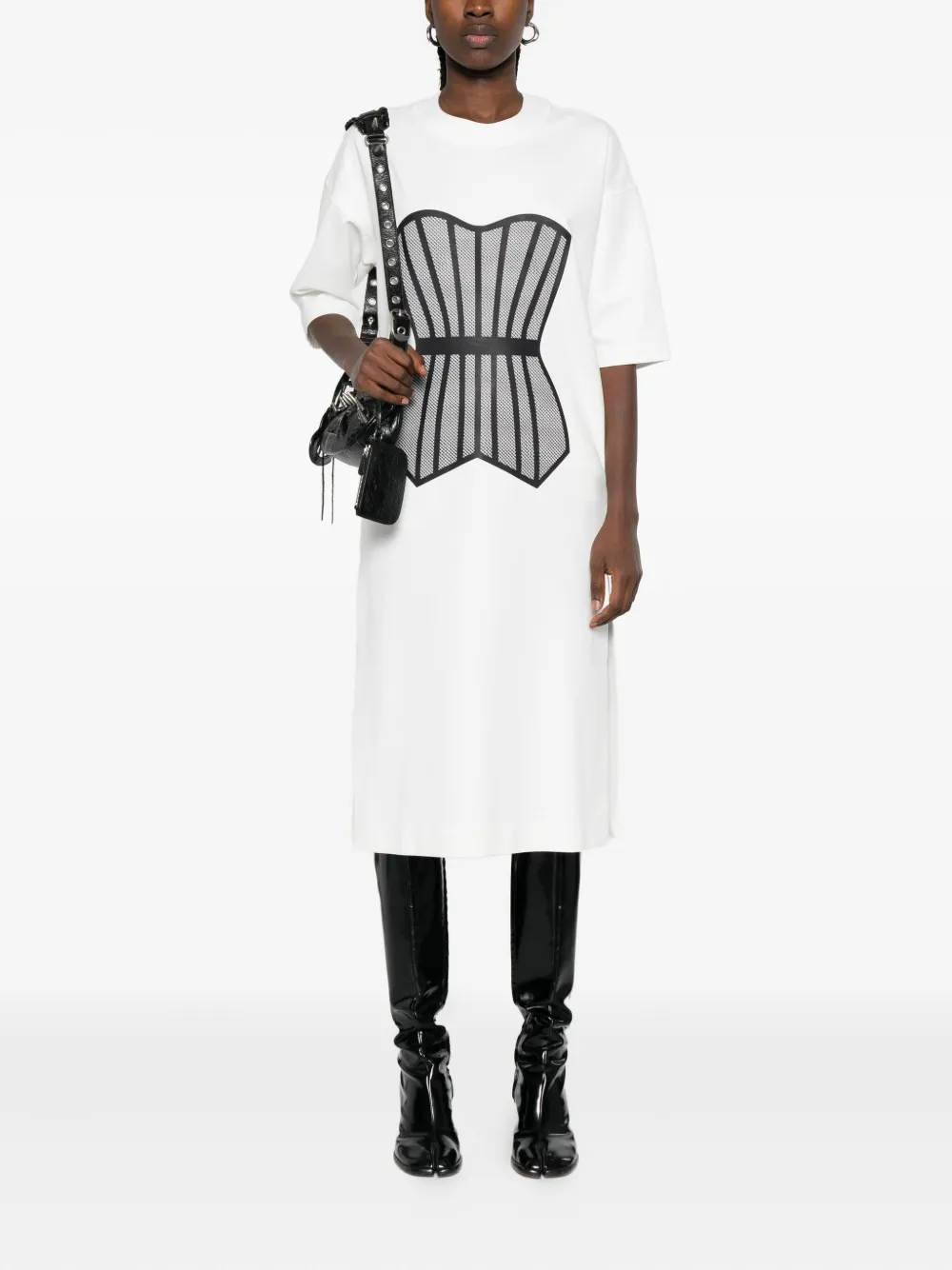 HAMZA corset-print T-shirt dress - Wit