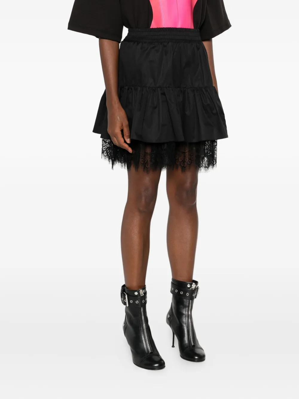 HAMZA ruffled lace-trimmed skirt - Zwart