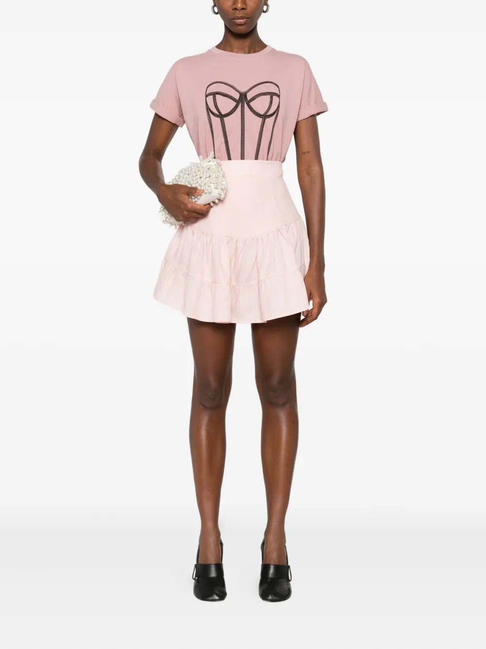 HAMZA corset-print T-shirt Roze