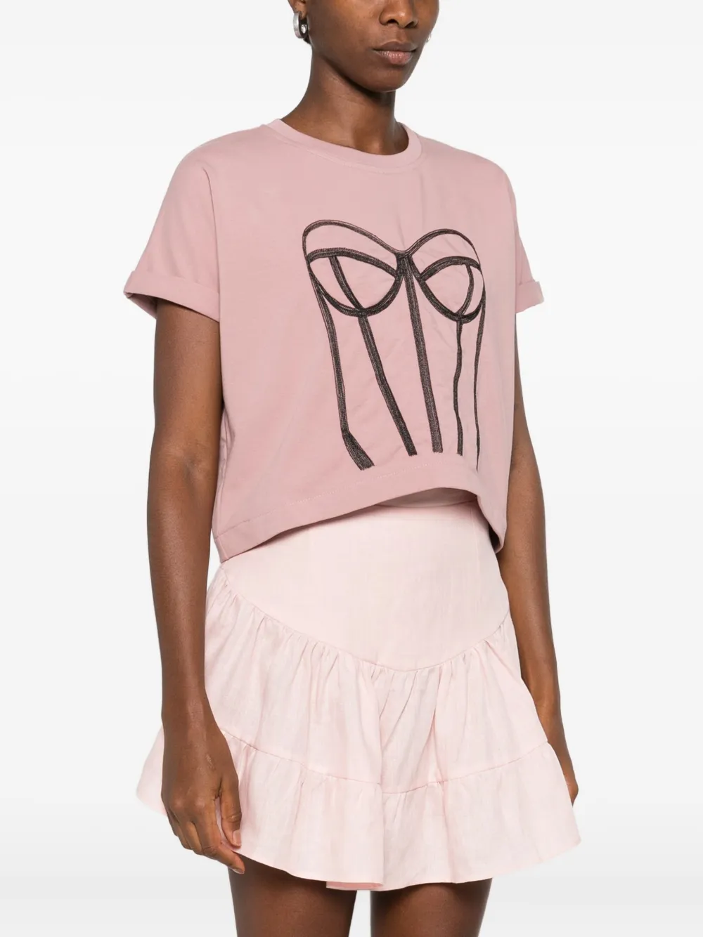 HAMZA corset-print T-shirt Roze