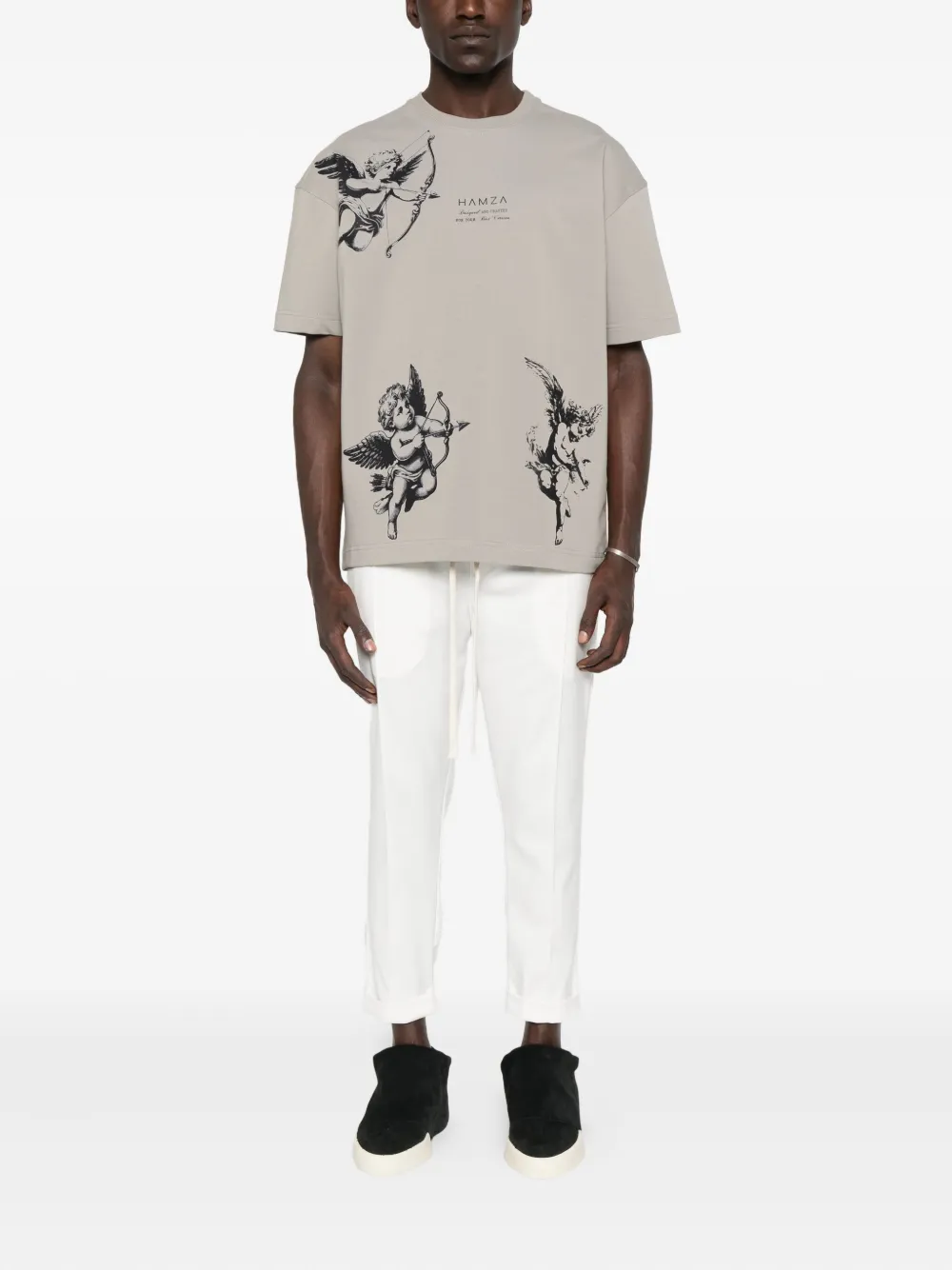 HAMZA Celestial cherub-print T-shirt - Grijs