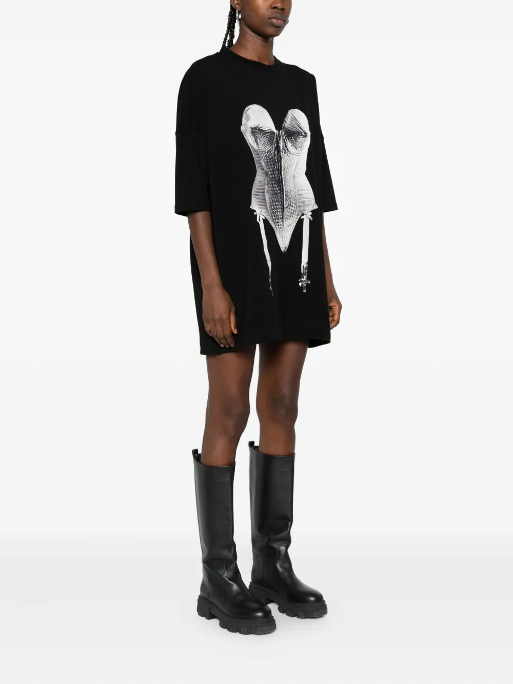 HAMZA Madona T-shirtjurk met print Zwart