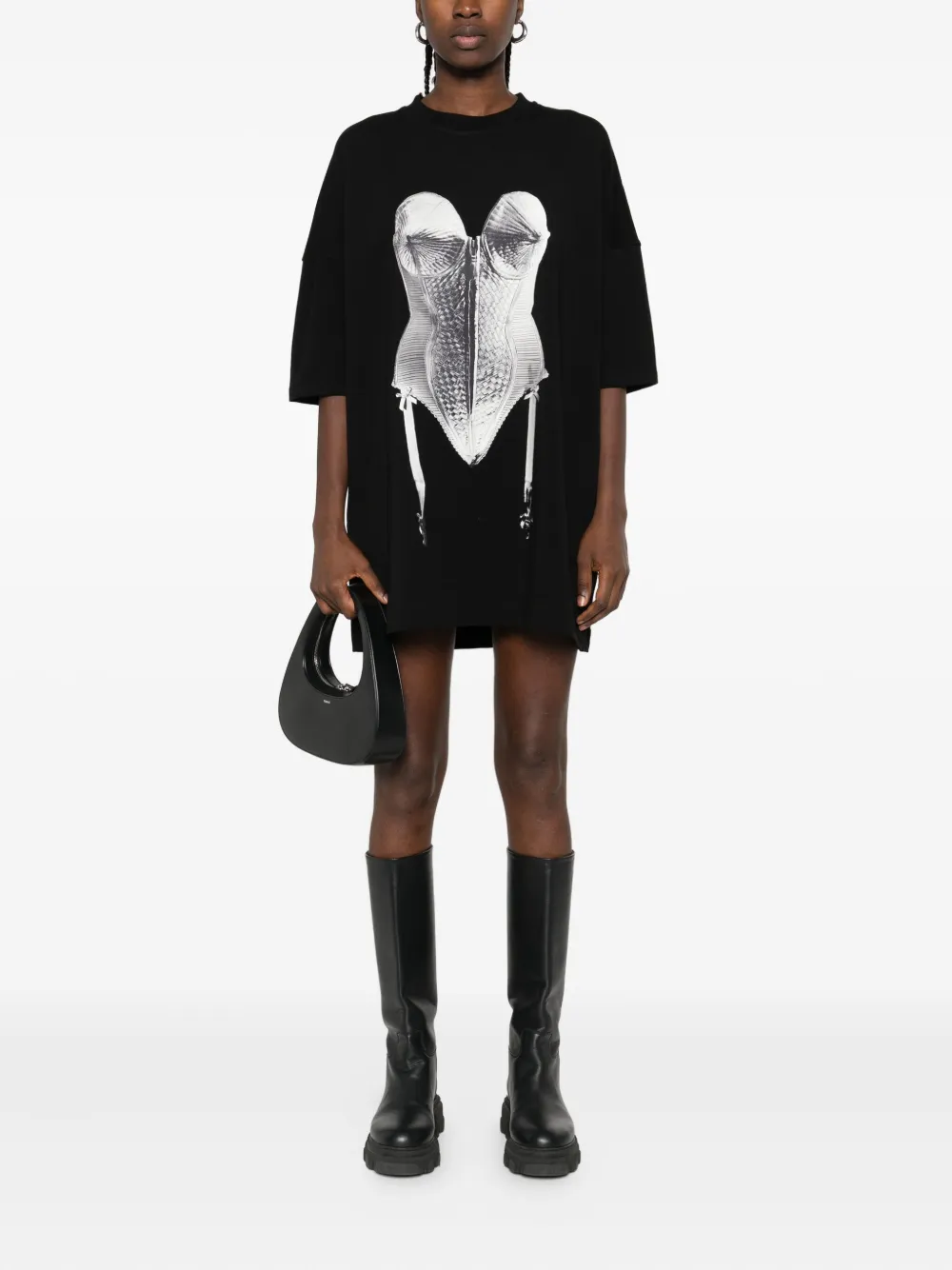 HAMZA Madona printed t-shirt mini dress - Zwart