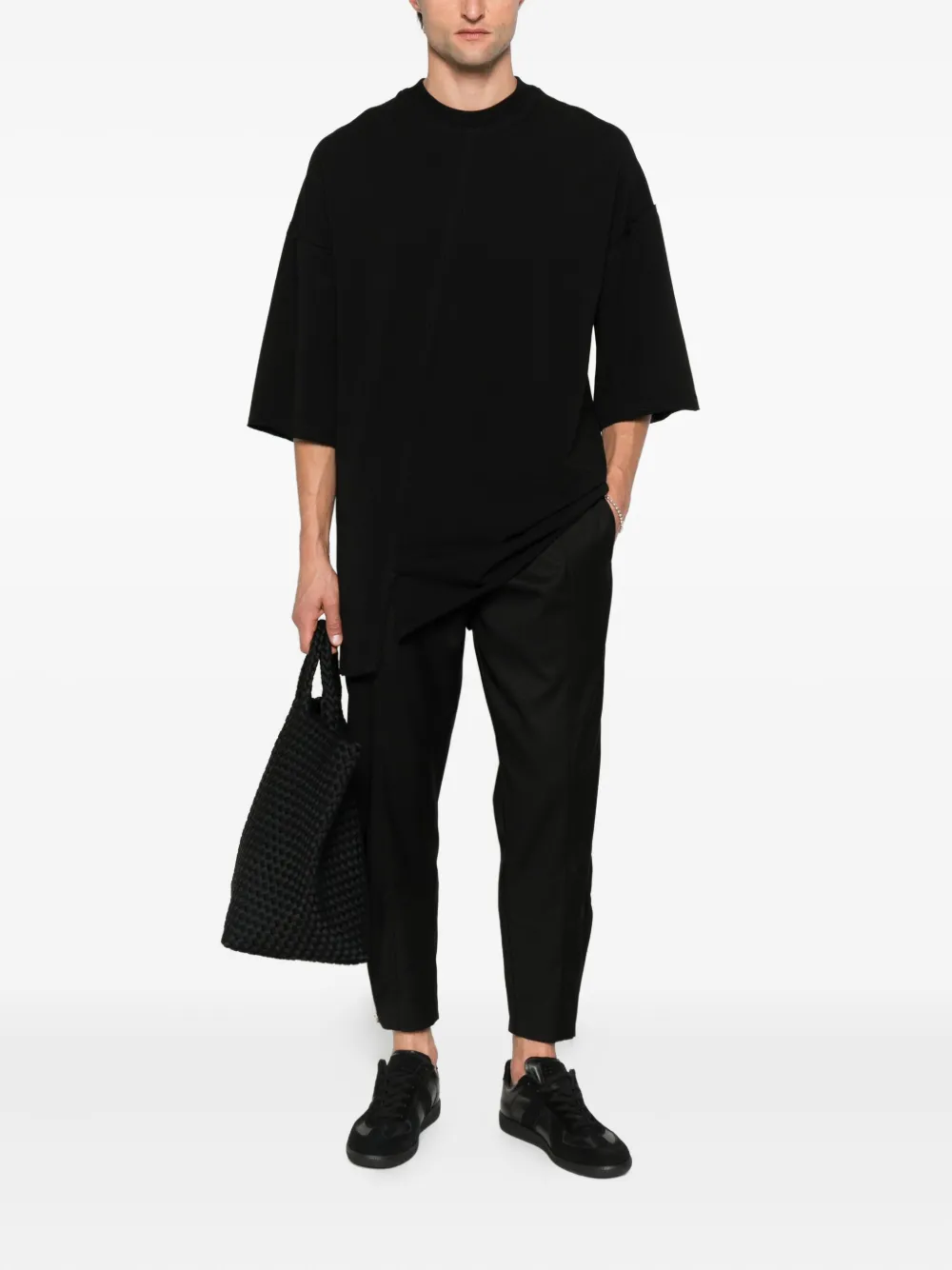 HAMZA asymmetrical raw-edge T-shirt - Zwart