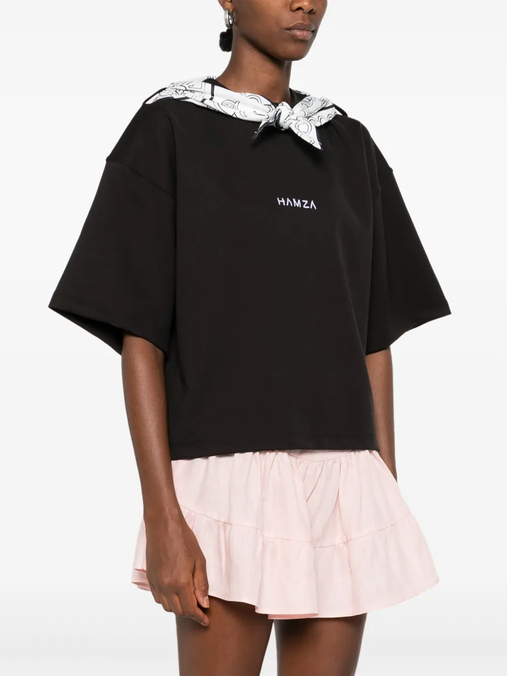 HAMZA T-shirt met patroon-detail en korte mouwen Zwart
