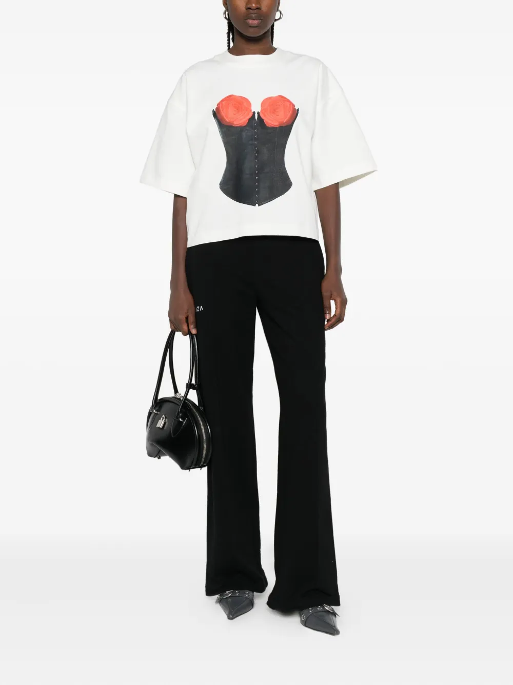 HAMZA corset-print T-shirt Wit