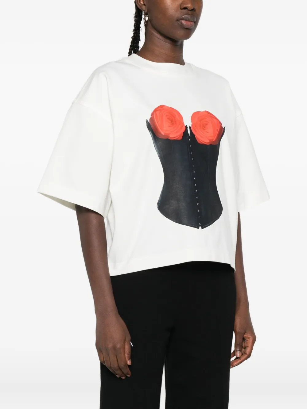HAMZA T-shirt met korsetprint Wit