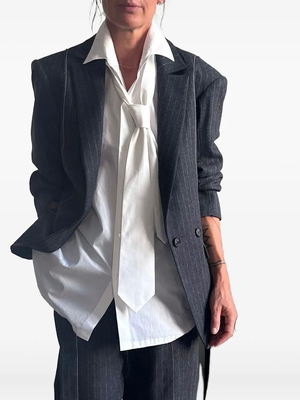 Isabel Benenato Pinstripe Double-breasted Blazer In Gray