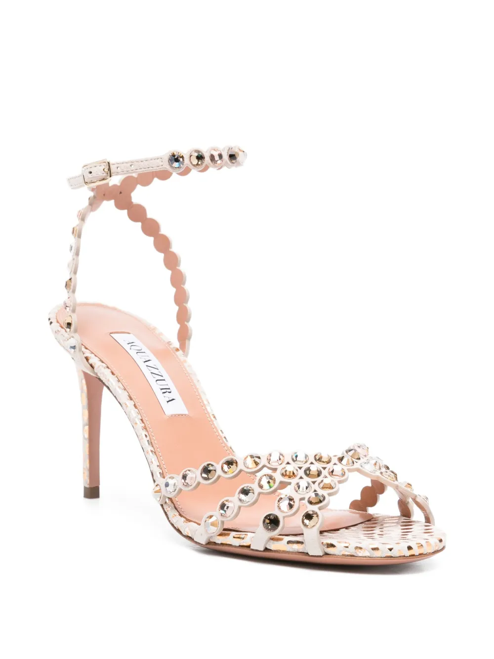 Aquazzura 90mm Tequila embellished scalloped-edge sandals Neutrals
