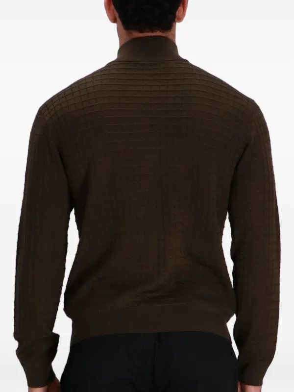 Emporio Armani grid-pattern zip-up Cardigan Brown FARFETCH JO