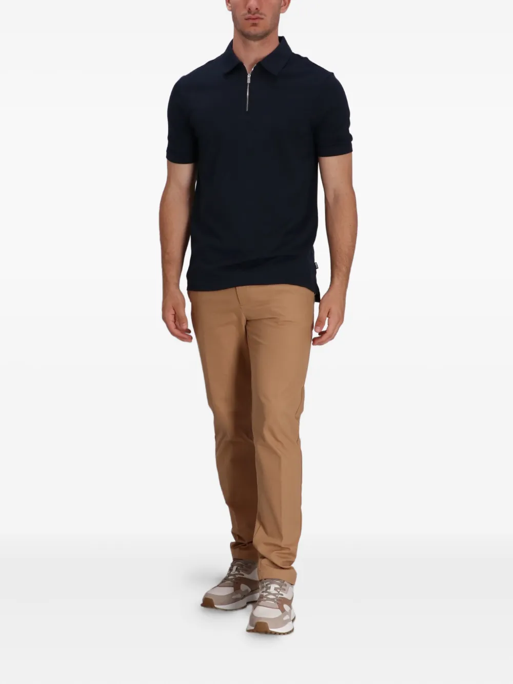 BOSS Poloshirt met hals met rits - Blauw