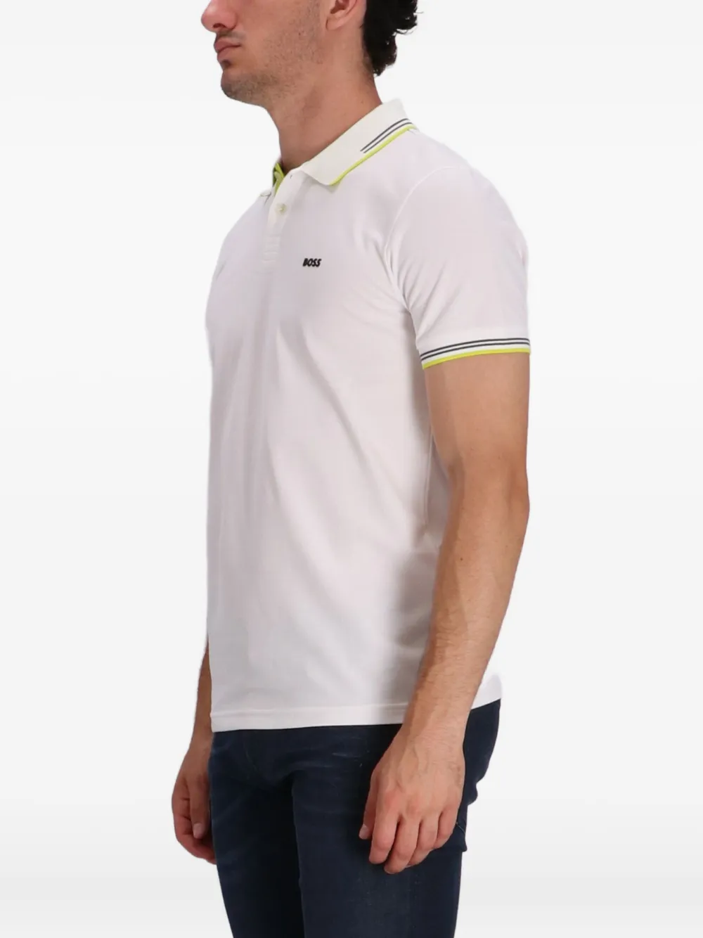 BOSS Poloshirt met gestreepte kraag Wit