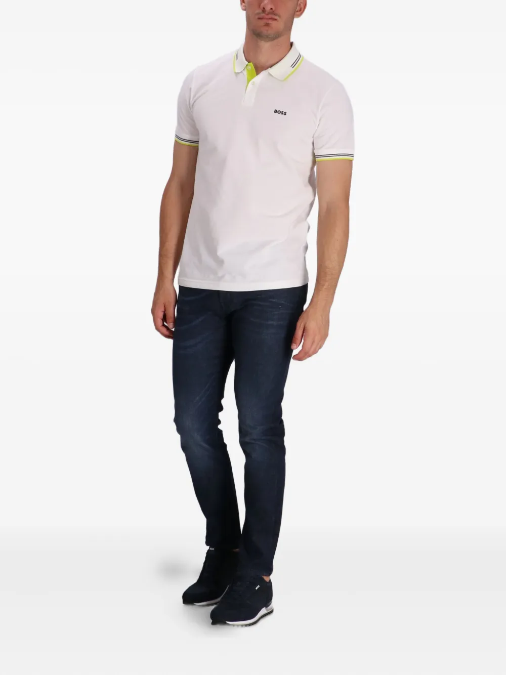BOSS Poloshirt met gestreepte kraag - Wit