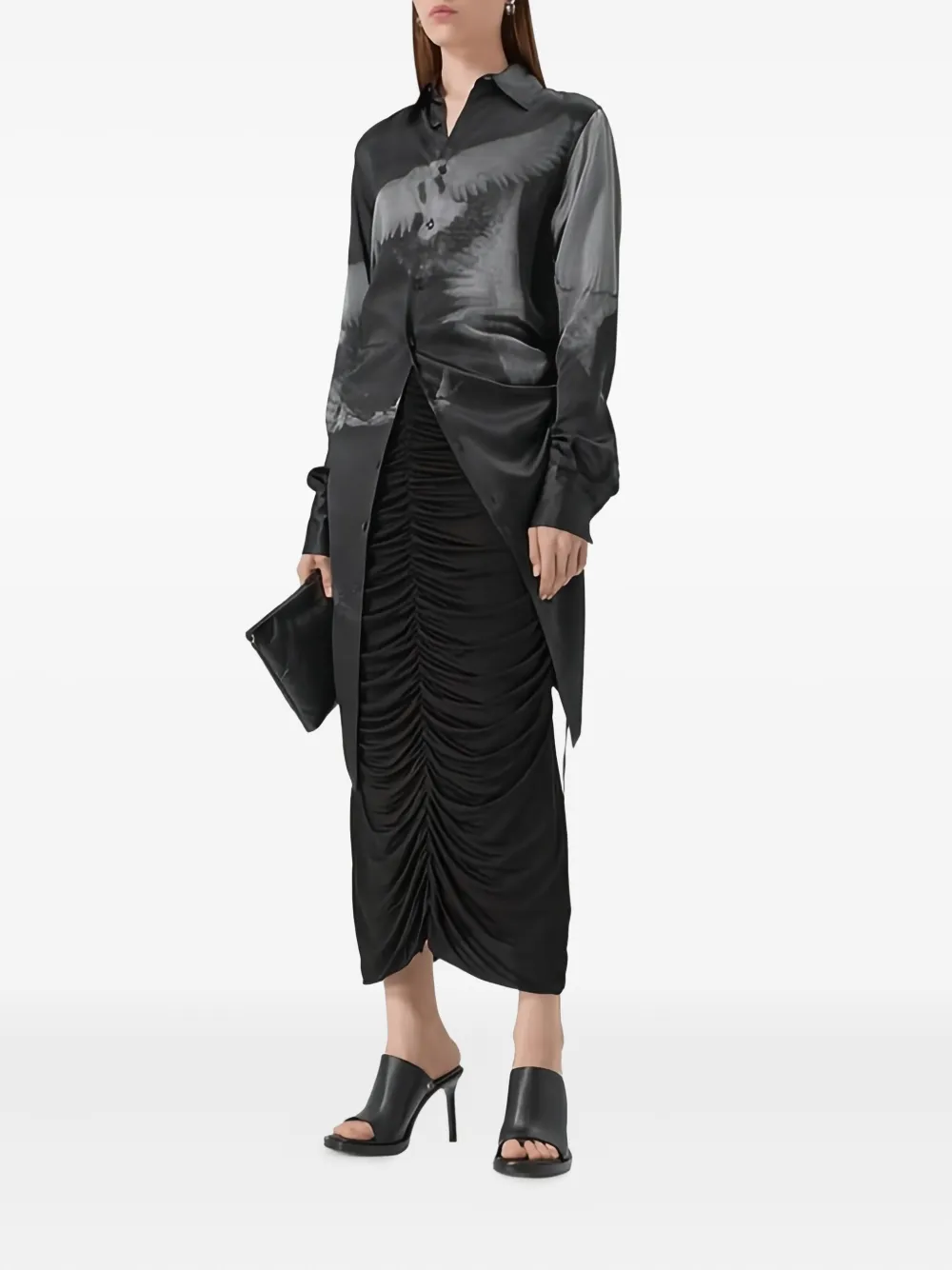 Isabel Benenato Ruched Midi Skirt In Black