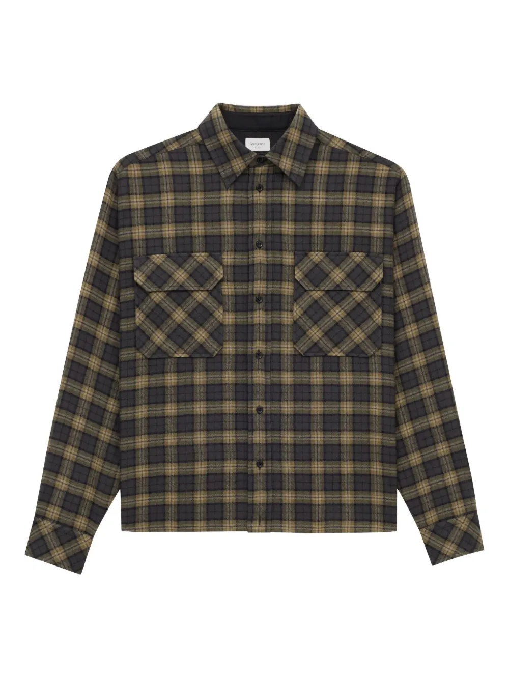 Saint Laurent Checked Wool Long-sleeves Shirt In Green