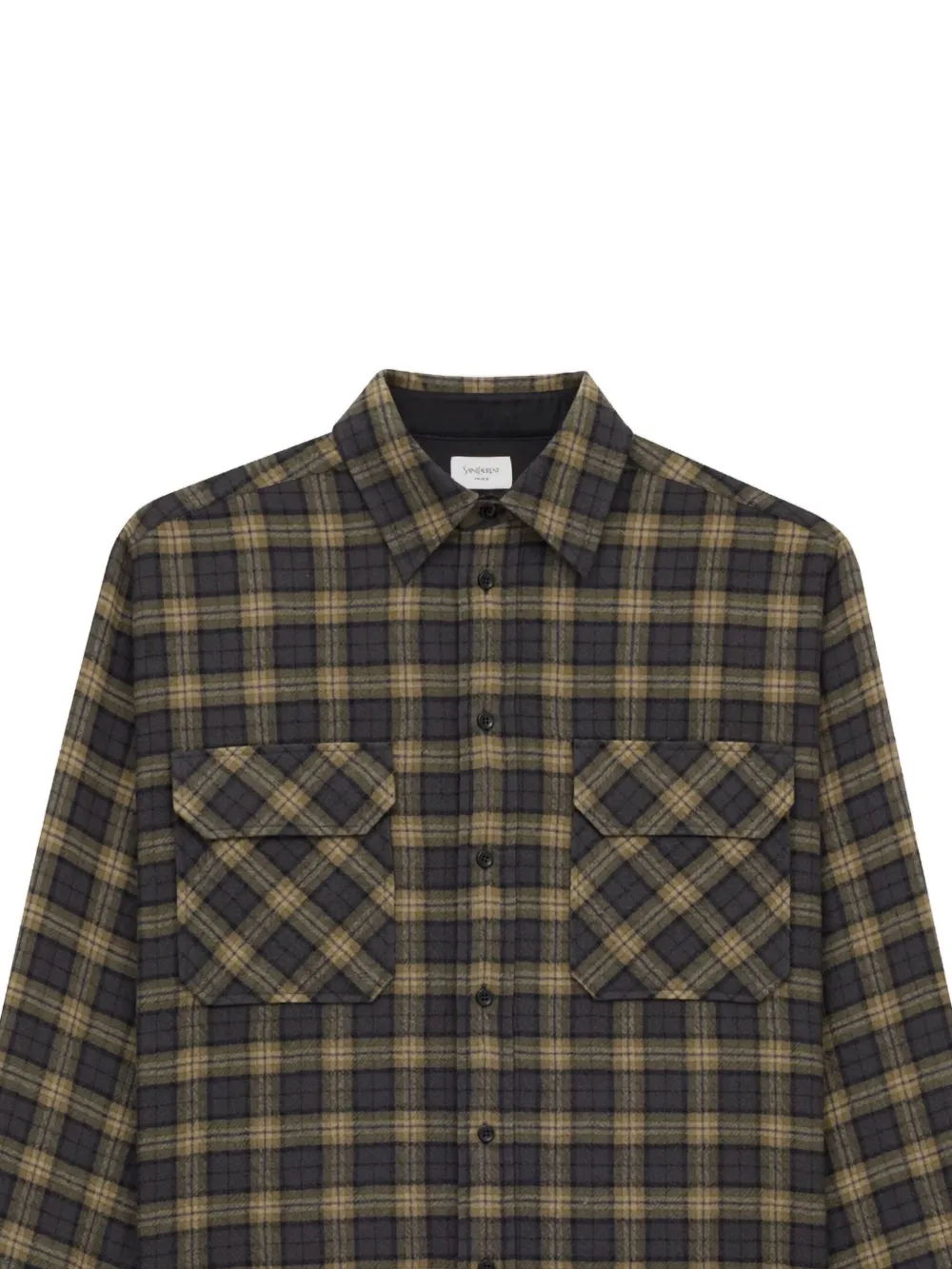 Saint Laurent Embroidered Overshirt In Wool Check In Multi