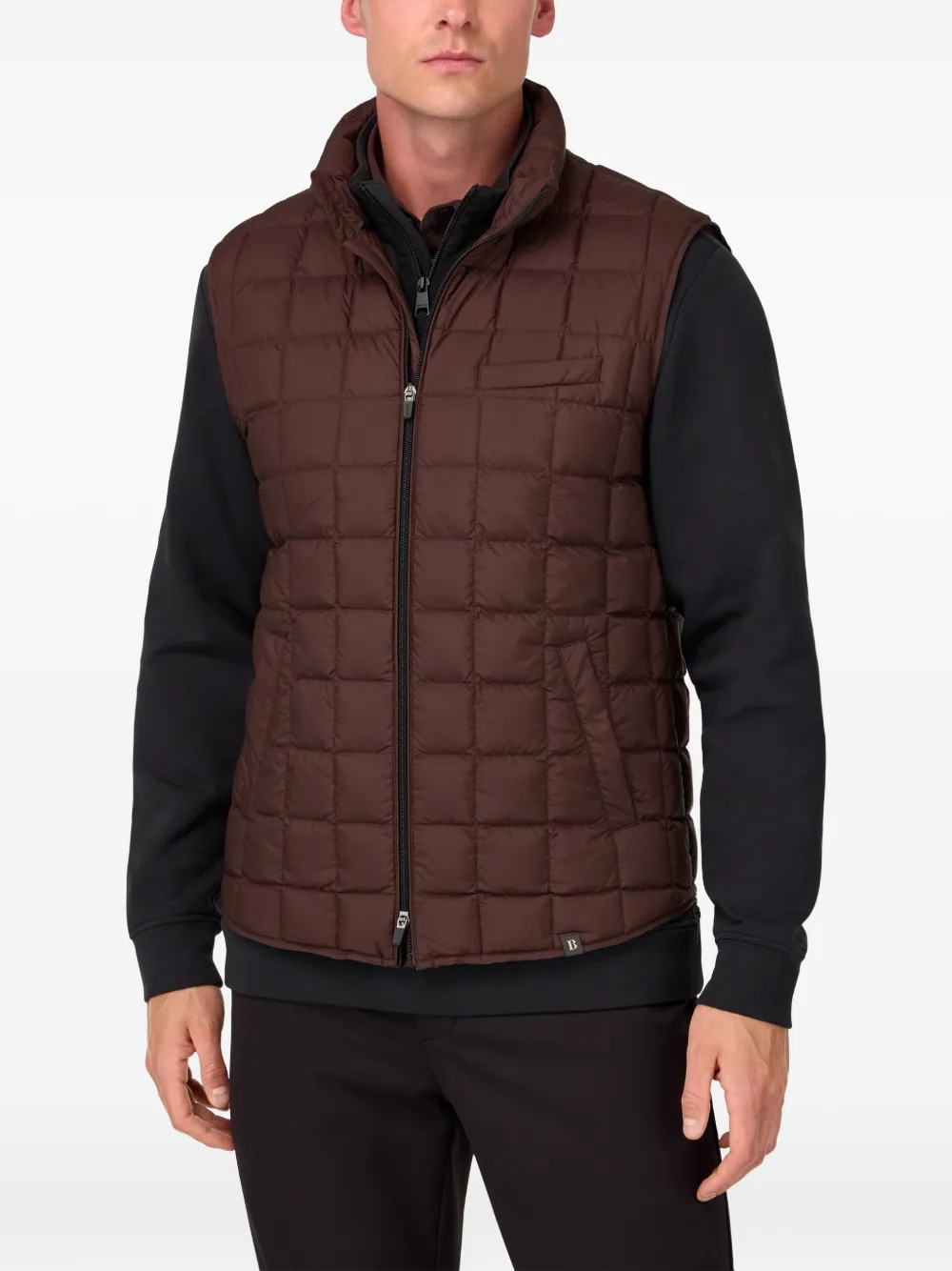 Boggi Milano Ens Brown High-neck Quilted Shell-down Gilet Xl In Brown