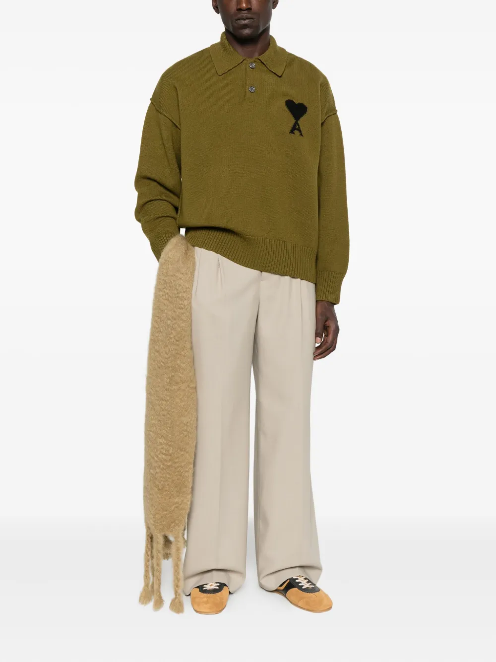 AMI Paris pleated wide-leg trousers - Beige