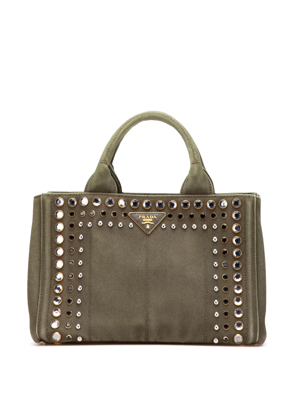 Pre-owned Prada 2013-2025 Small Canvas Canapa Bijoux Satchel In Green