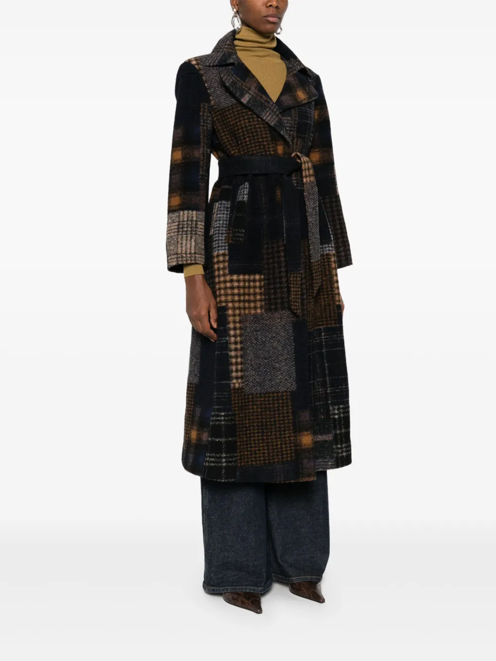 Bye Patchwork Design Wool Coat In Black