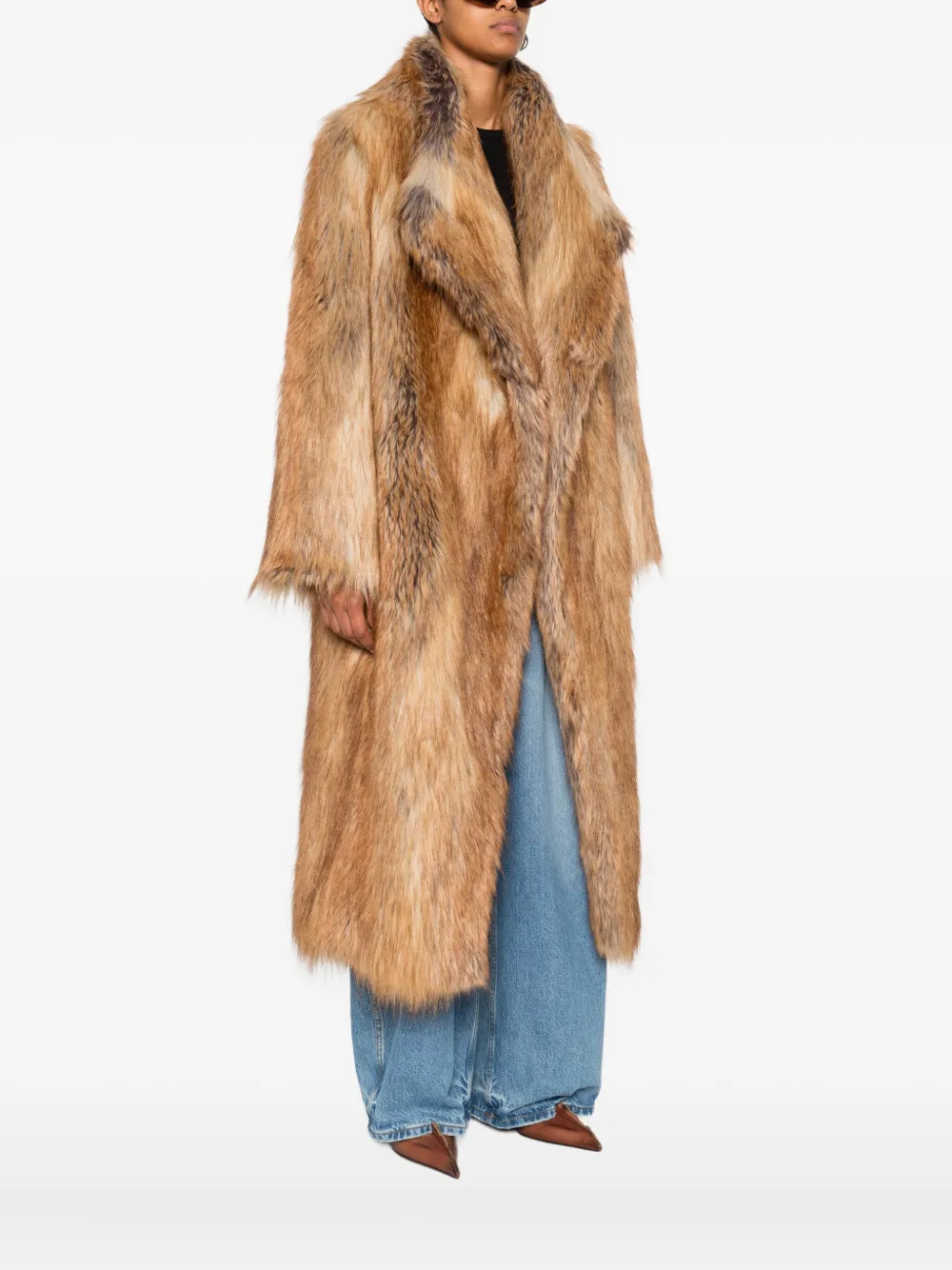 B&b Couture Lapel-collar Long-sleeve Coat In Brown