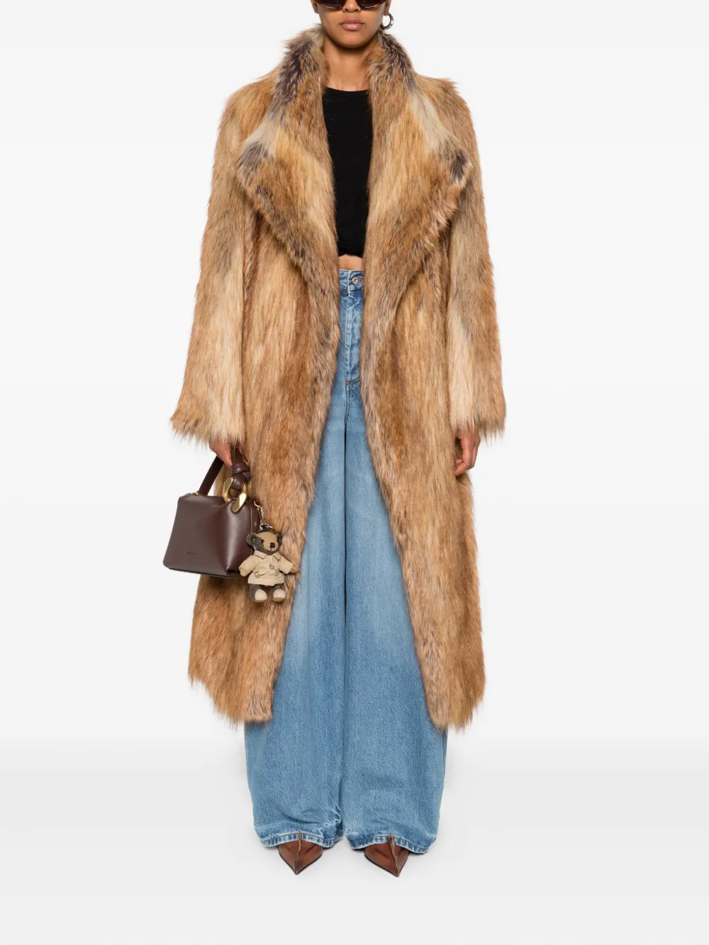 B&b Couture Lapel-collar Long-sleeve Coat In Brown