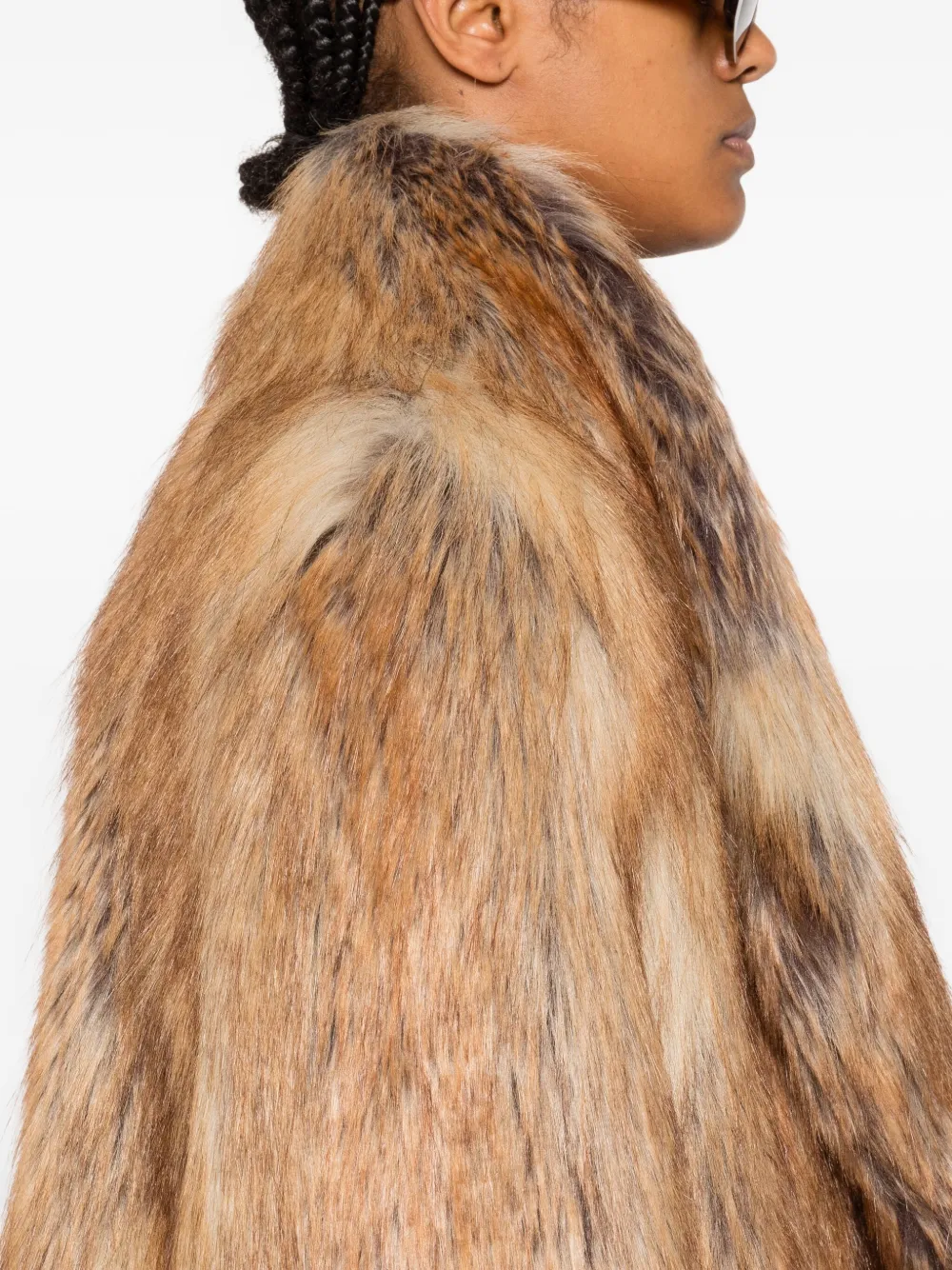 B&b Couture Lapel-collar Long-sleeve Coat In Brown