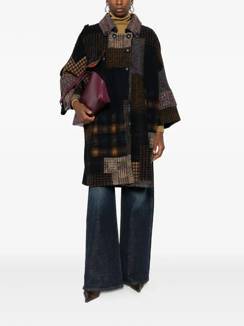 Bye Patchwork Wool Coat In Black