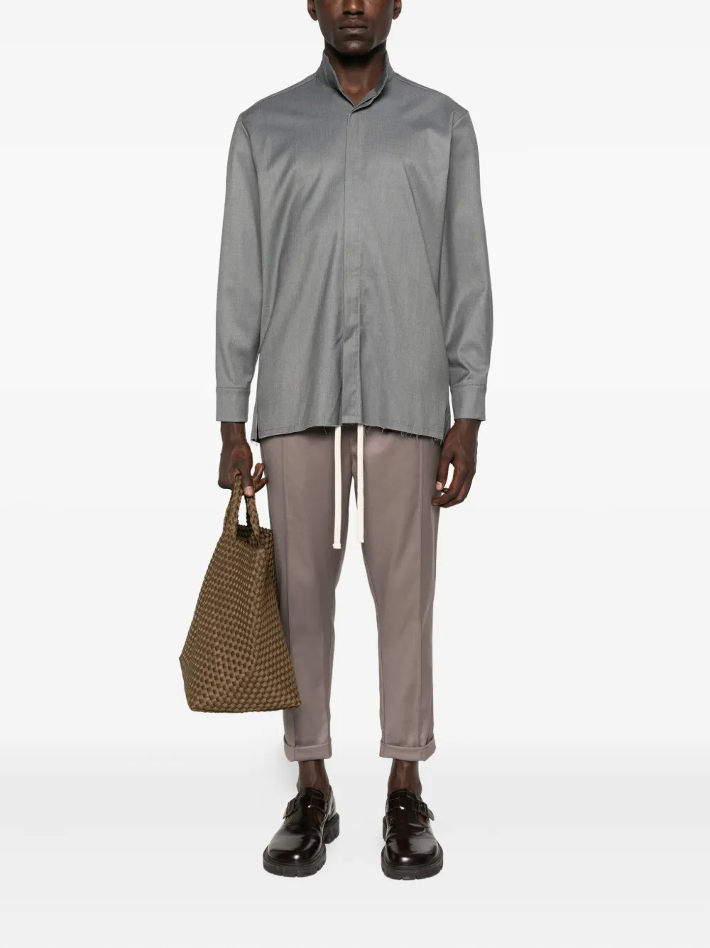 HAMZA Thom frayed-hem collared shirt - Grijs