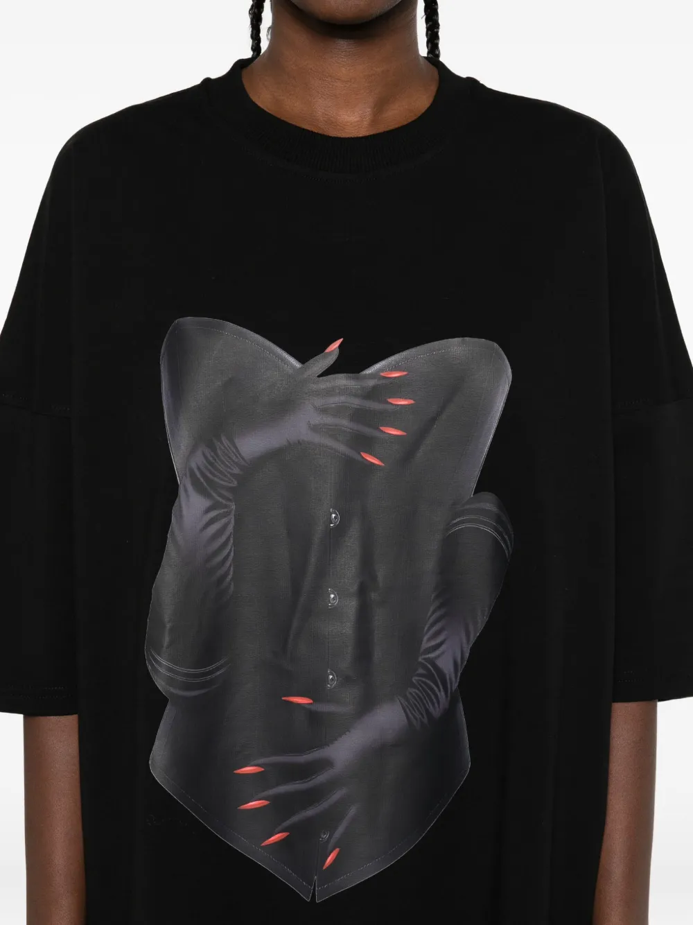HAMZA T-shirt met korsetprint Zwart