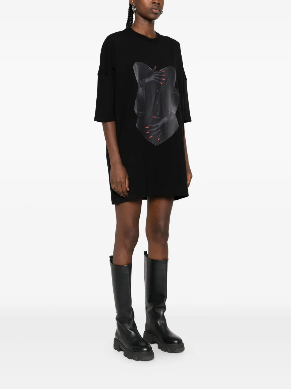 HAMZA T-shirt met korsetprint Zwart