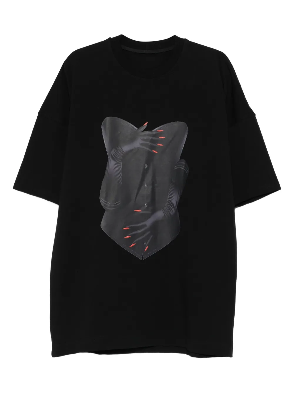HAMZA T-shirt met korsetprint Zwart
