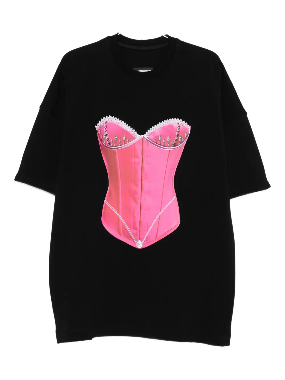 HAMZA corset-print T-shirt Zwart