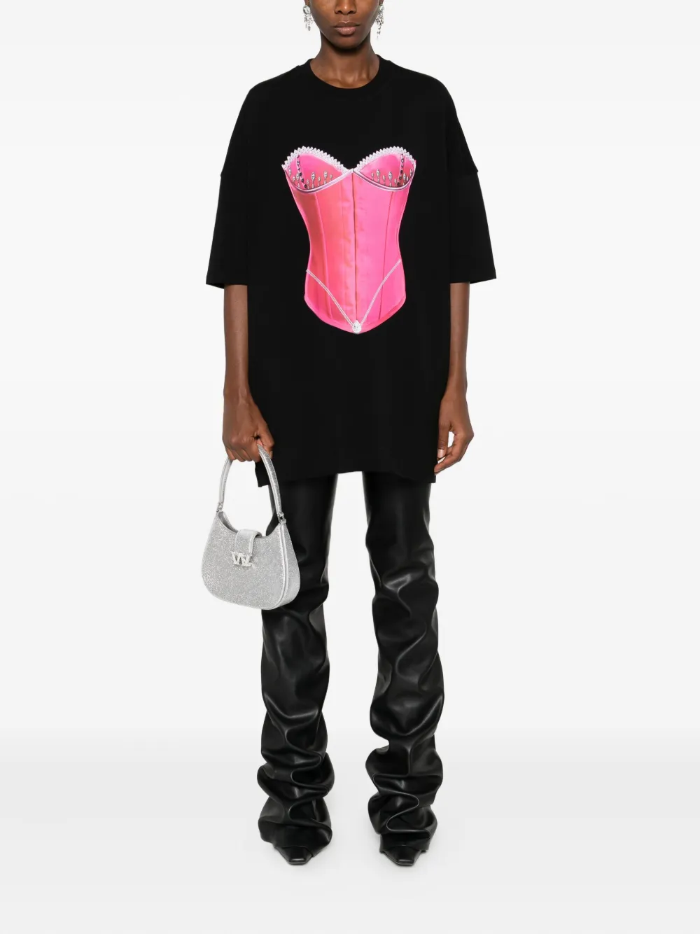 HAMZA corset-print T-shirt Zwart