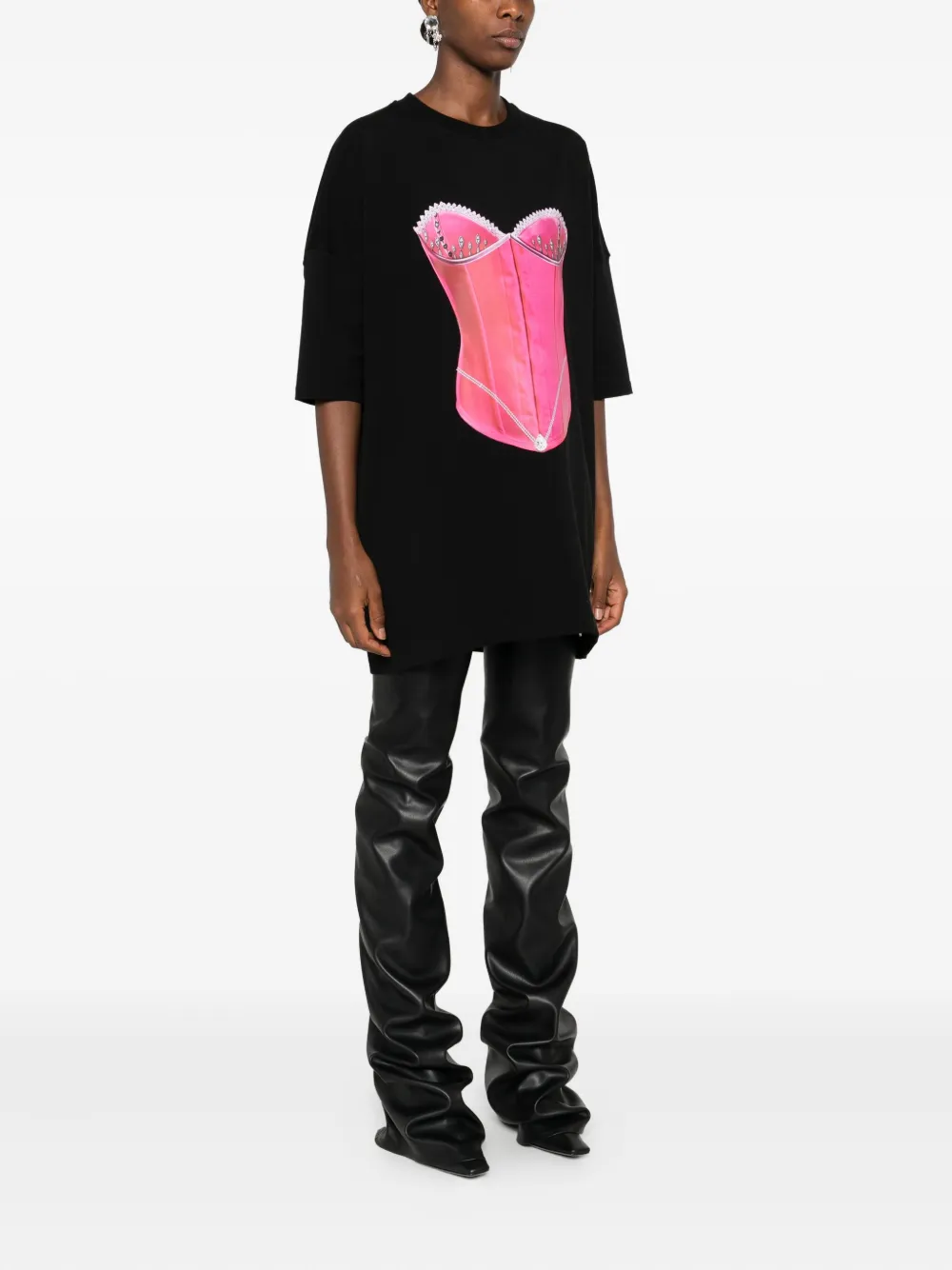 HAMZA corset-print T-shirt Zwart