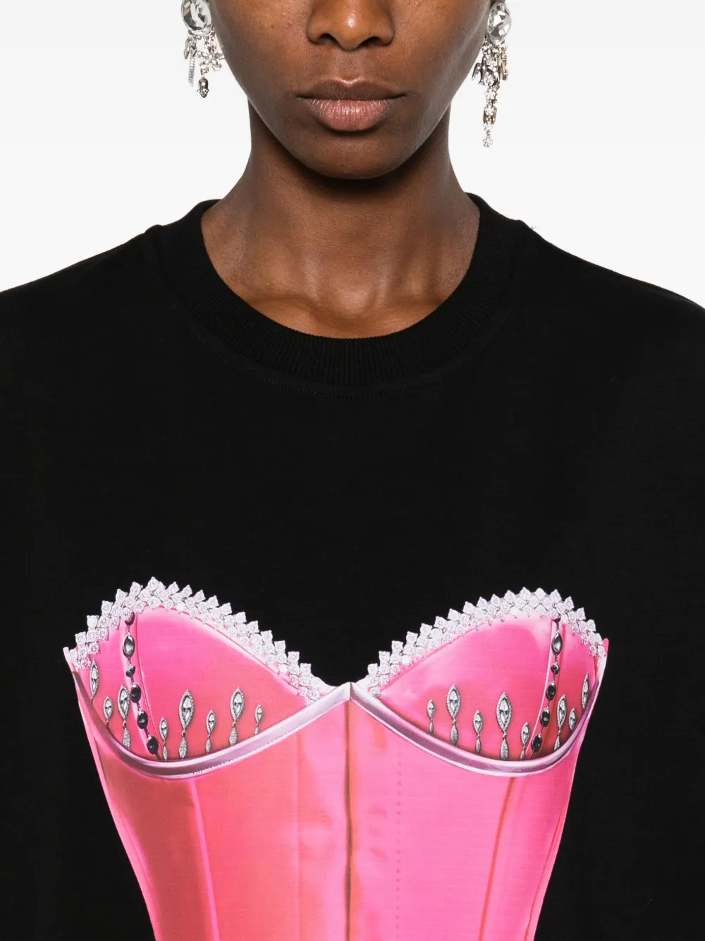 HAMZA corset-print T-shirt Zwart