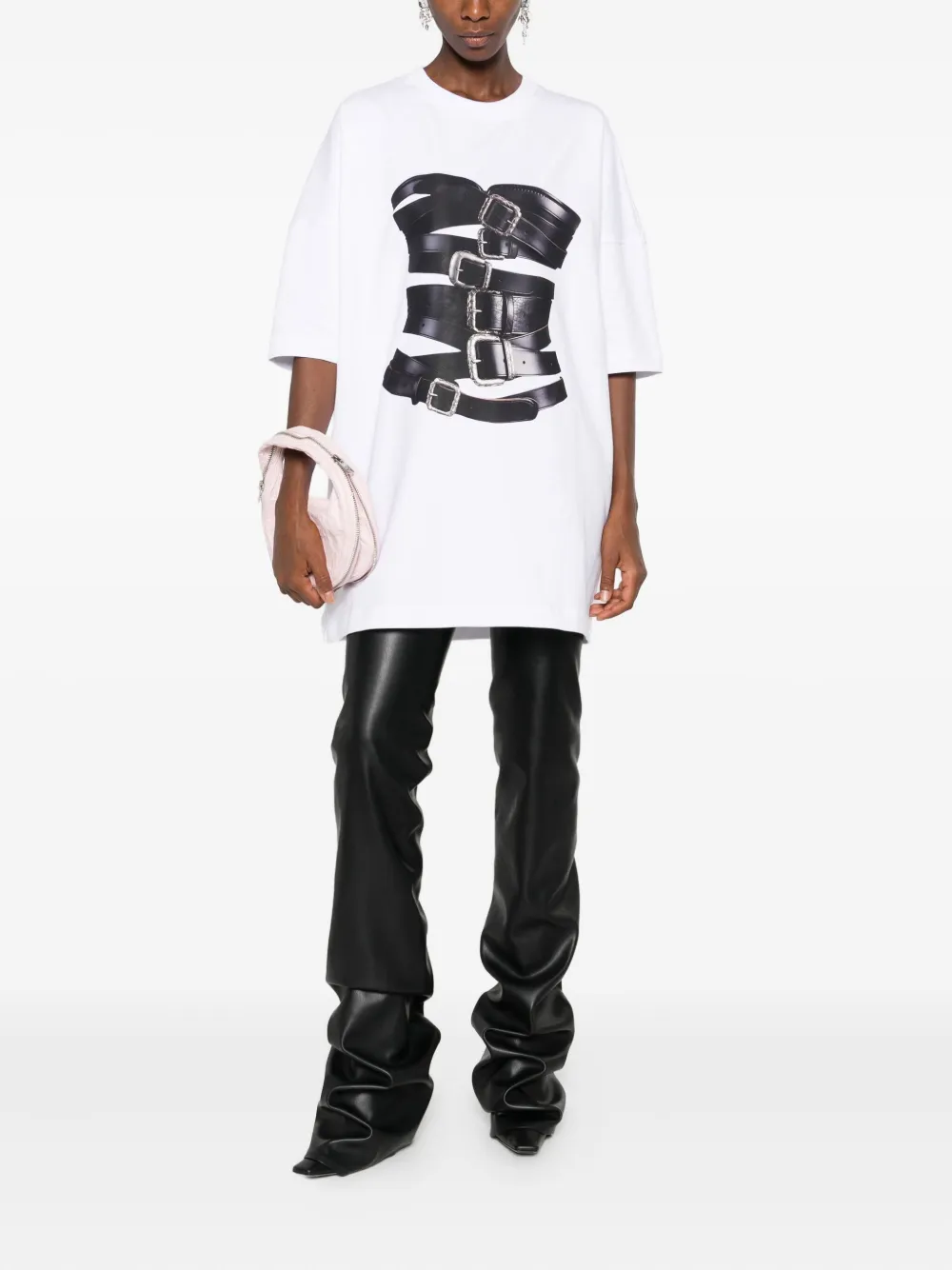 HAMZA corset-buckle print T-shirt Wit