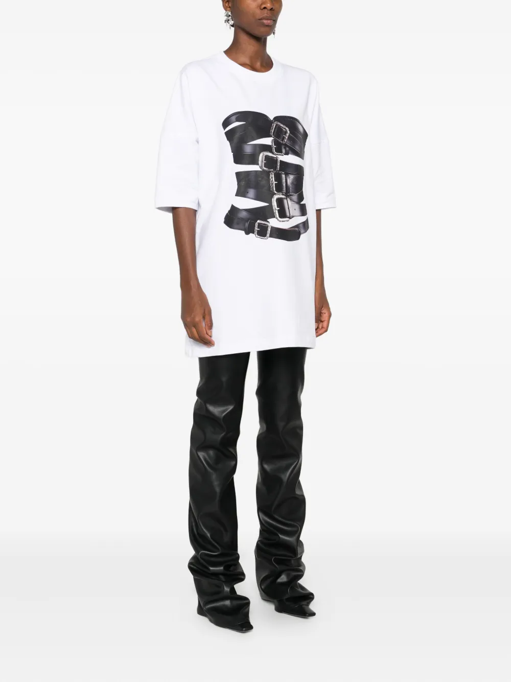 HAMZA corset-buckle print T-shirt Wit