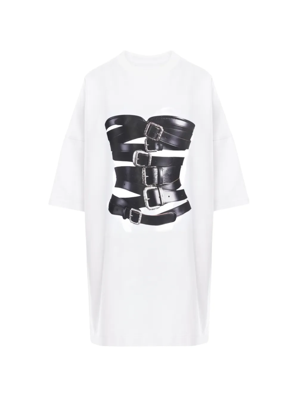 HAMZA corset-buckle print T-shirt - Weiß