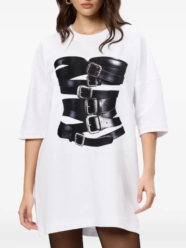HAMZA corset-buckle Print T-shirt | White