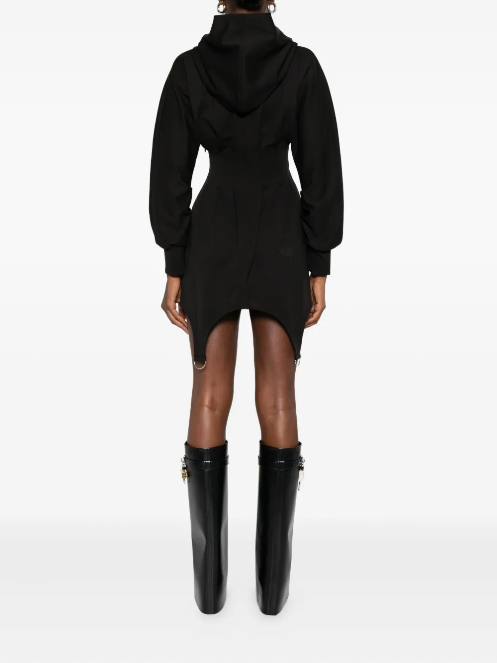 HAMZA Cairo mini-jurk met capuchon en gesmockte taille Zwart