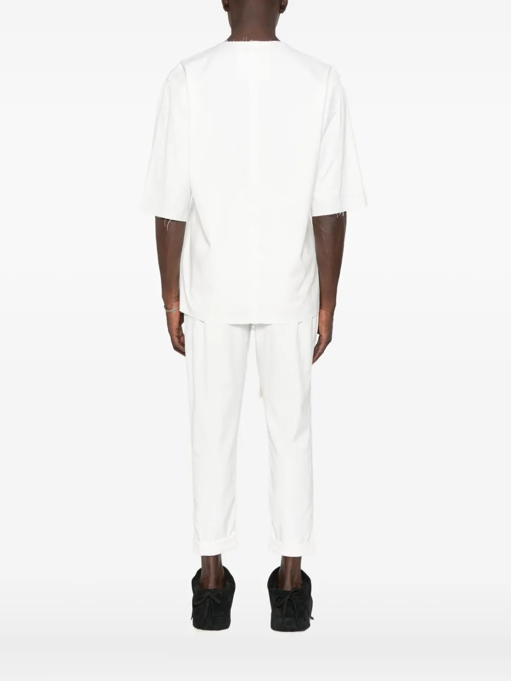Hamza Thom Raw-edge V-neck T-shirt In White
