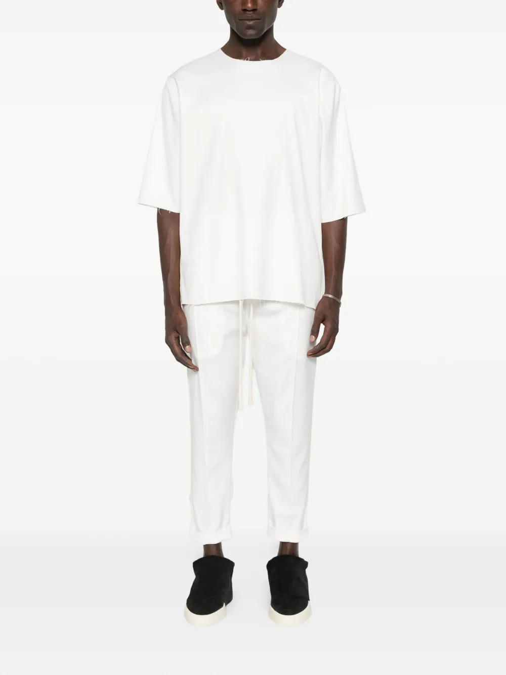 HAMZA Thom raw-edge V-neck T-shirt - Wit