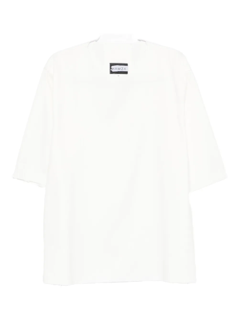 Hamza Thom Raw-edge V-neck T-shirt In White