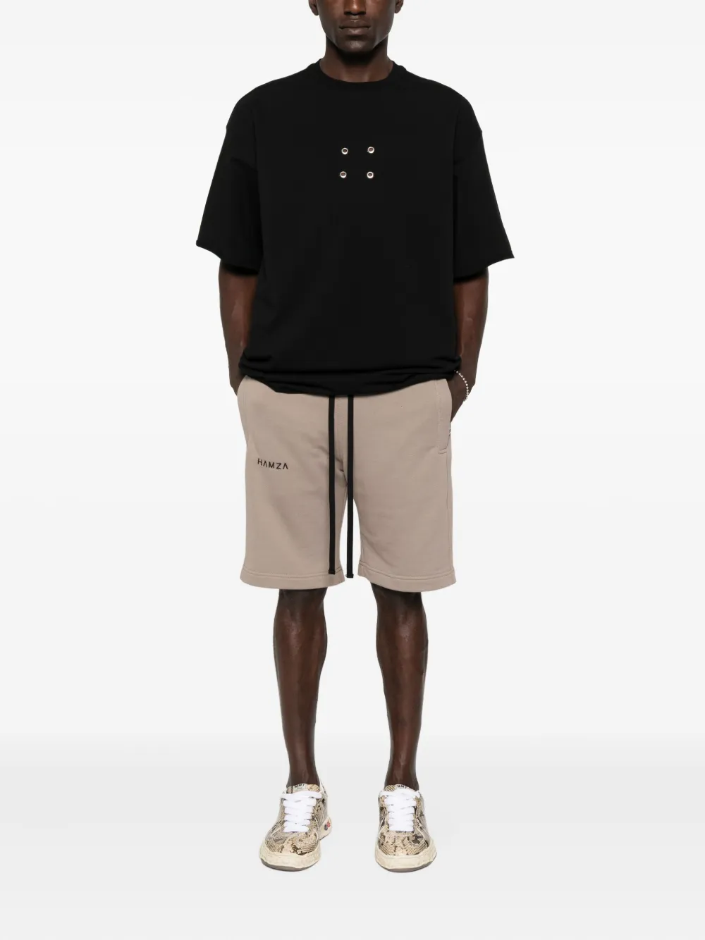 HAMZA Oversized II eyelet-detail T-shirt - Zwart